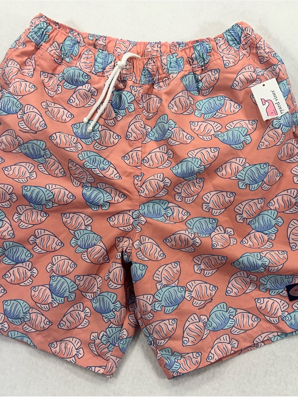 NWT Vineyard Vines Men’s S Chappy Swim Trunks Pink Fish Print